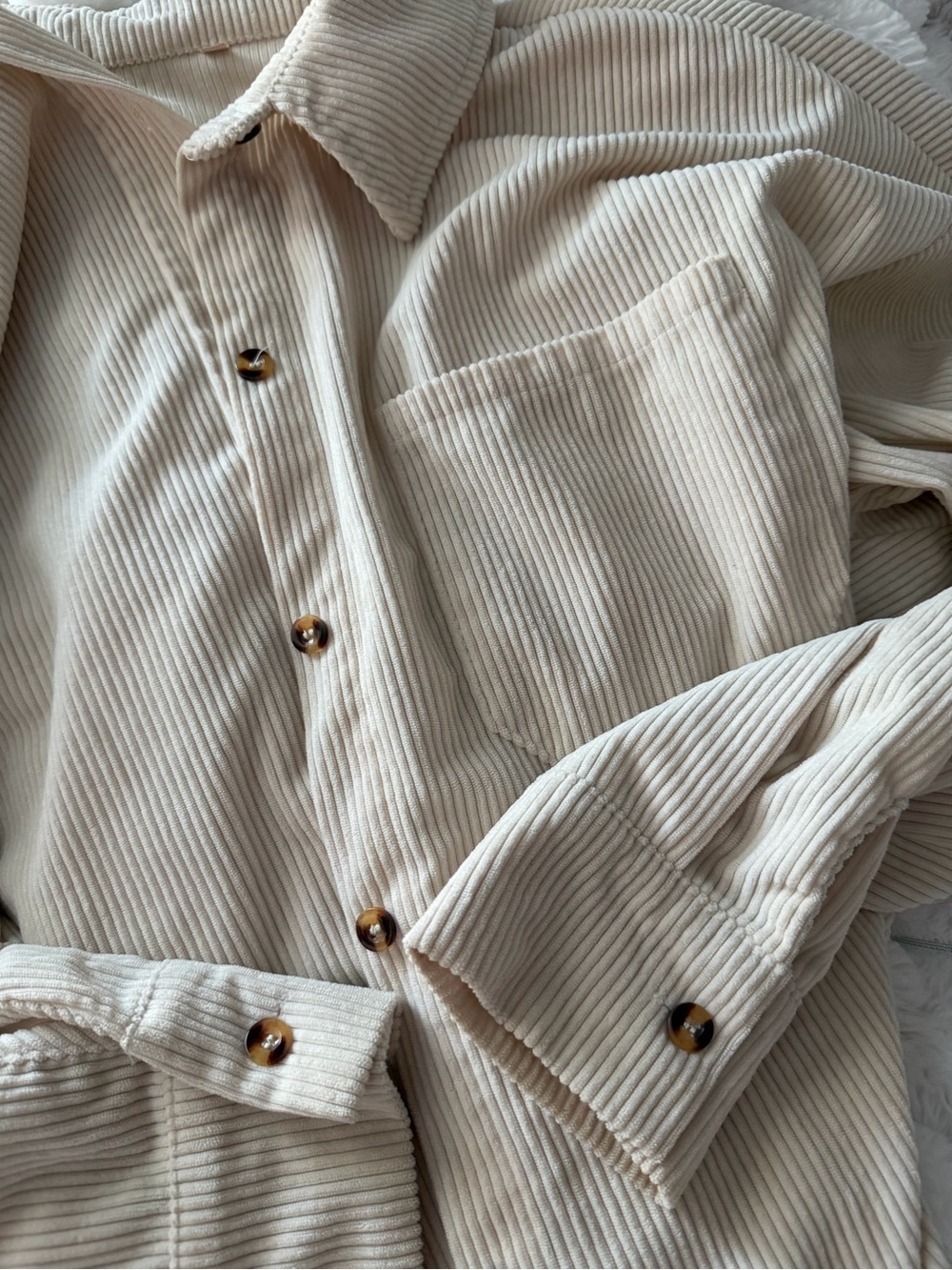 Men's Cream Corduroy Button-Up Shirt